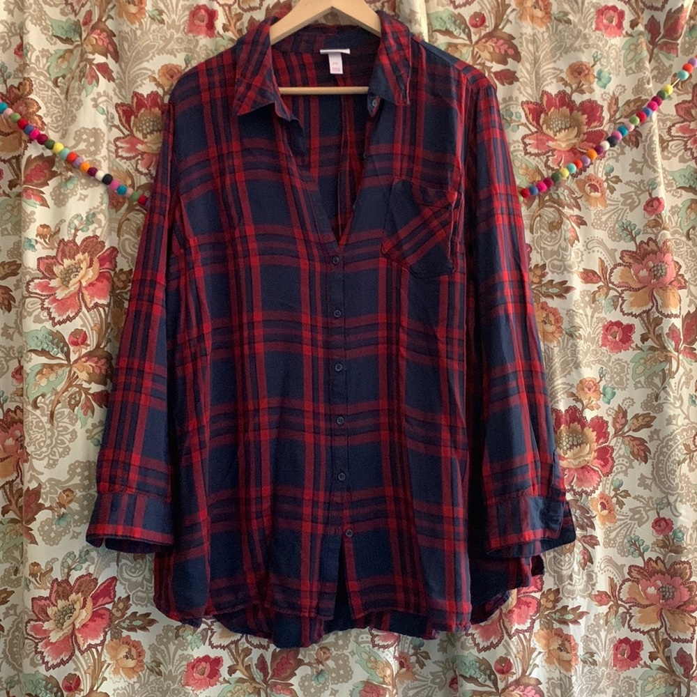 Isabel Maternity Plaid button up Tunic XXL